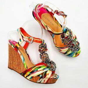 Gianni Bini Multicolor Floral Cork Wedges